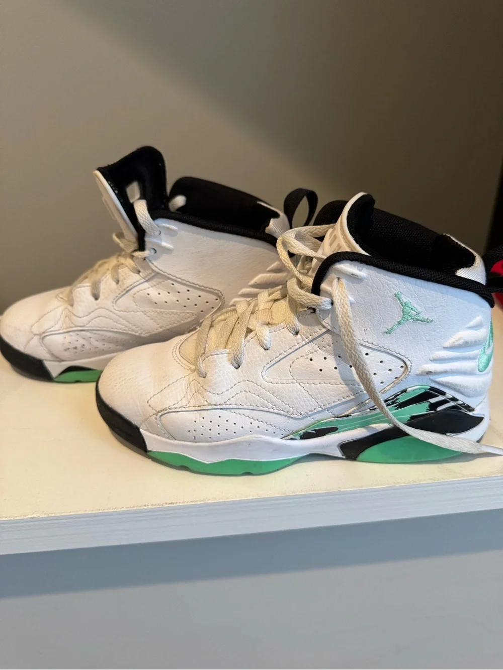 Nike Kids White and Mint High-Top Basketball Shoes
